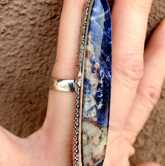 New Huge Sodalite 925  Silver Statement Ring. - Picture 15 of 16